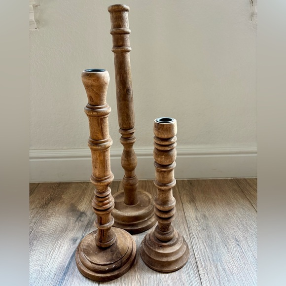 Magnolia Home Rustic Wooden Candle Holders Set of 3 French Farmhouse Modern - Picture 4 of 16
